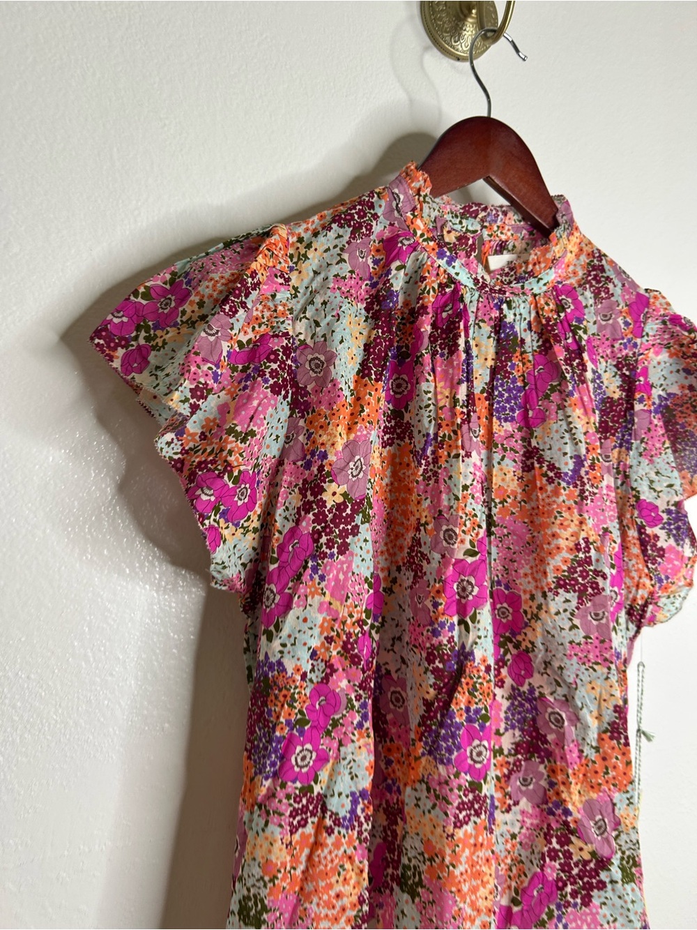 NWT Trovata 100% Cotton Carla High Neck Pink Multicolor Floral Blouse - Picture 8 of 16